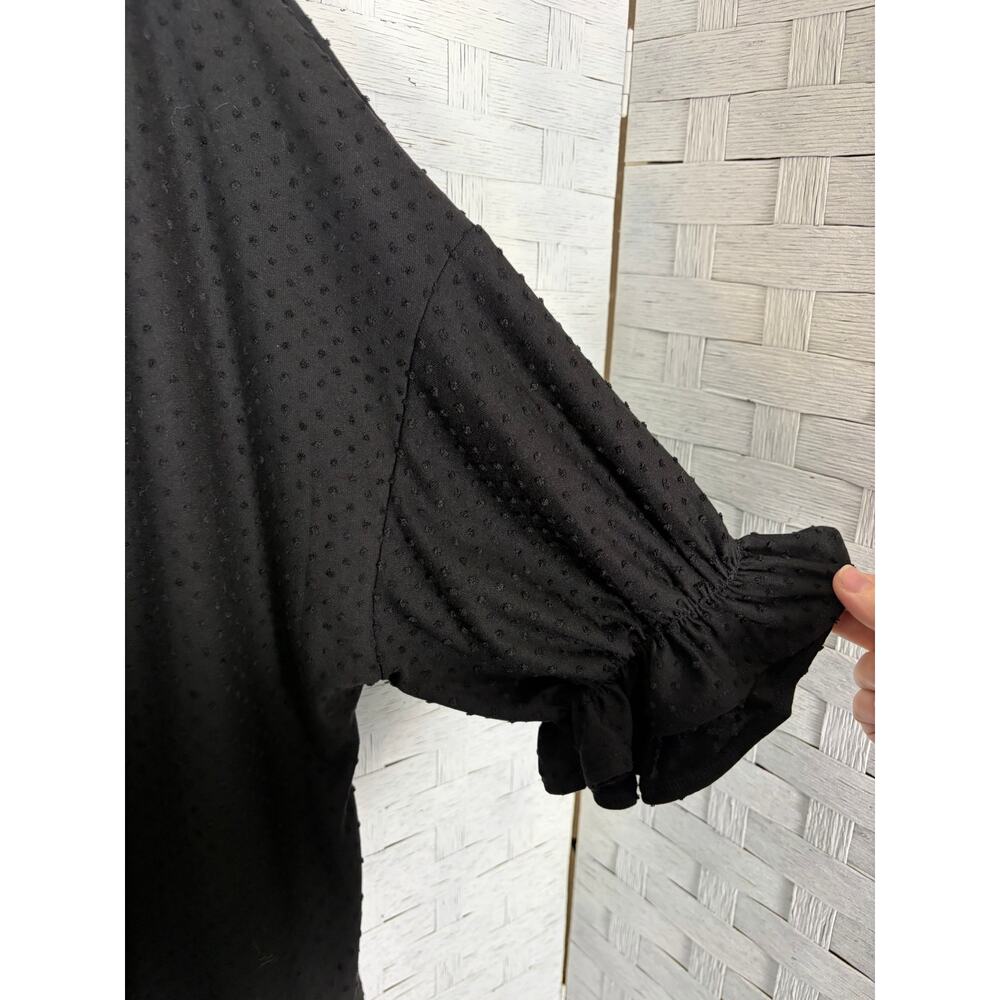 Madewell womens blouse black textured polkadots gathered dark romantic plus Sz - Picture 3 of 8